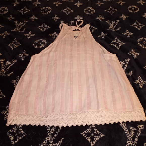 Large Listicle Baby Pink & White Striped Tank Top With Lace Deatailing - Picture 10 of 13